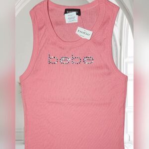 Bebe Rhinestone Logo Tank Top Pink Size L – New Without Tags